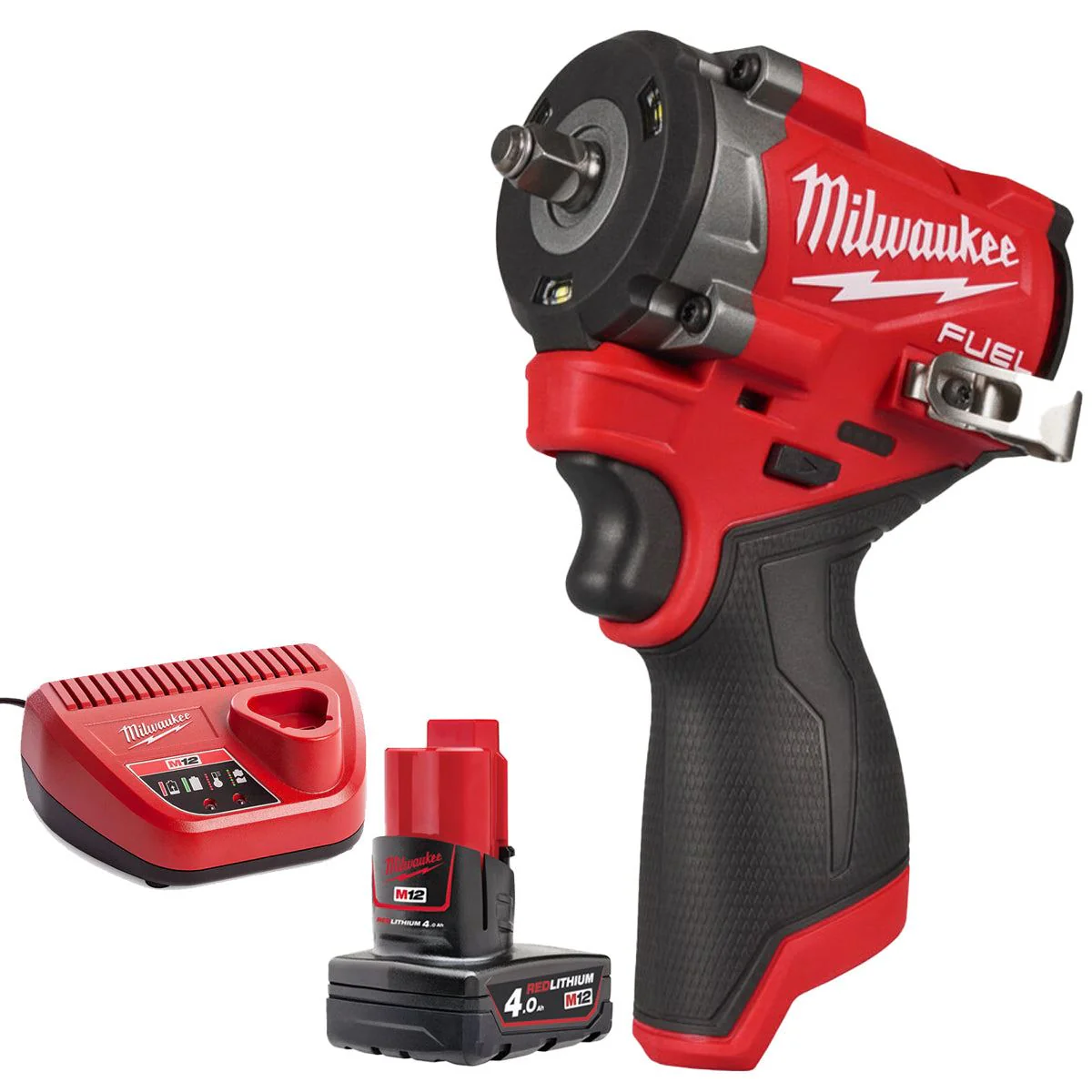 Milwaukee M12FCIWF38G3-0 12V Brushless 3/8" Impact Wrench with 1 x 4.0Ah Battery & Charger