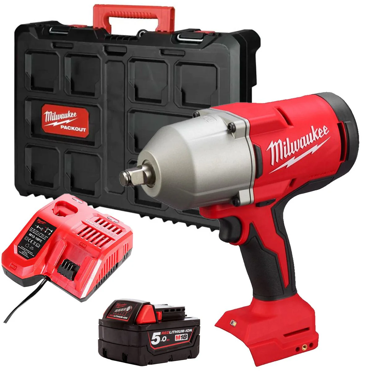 Milwaukee M18BLHIWF12-0X 18V Brushless 1/2" Impact Wrench with 1 x 5.0Ah Battery Charger & Case