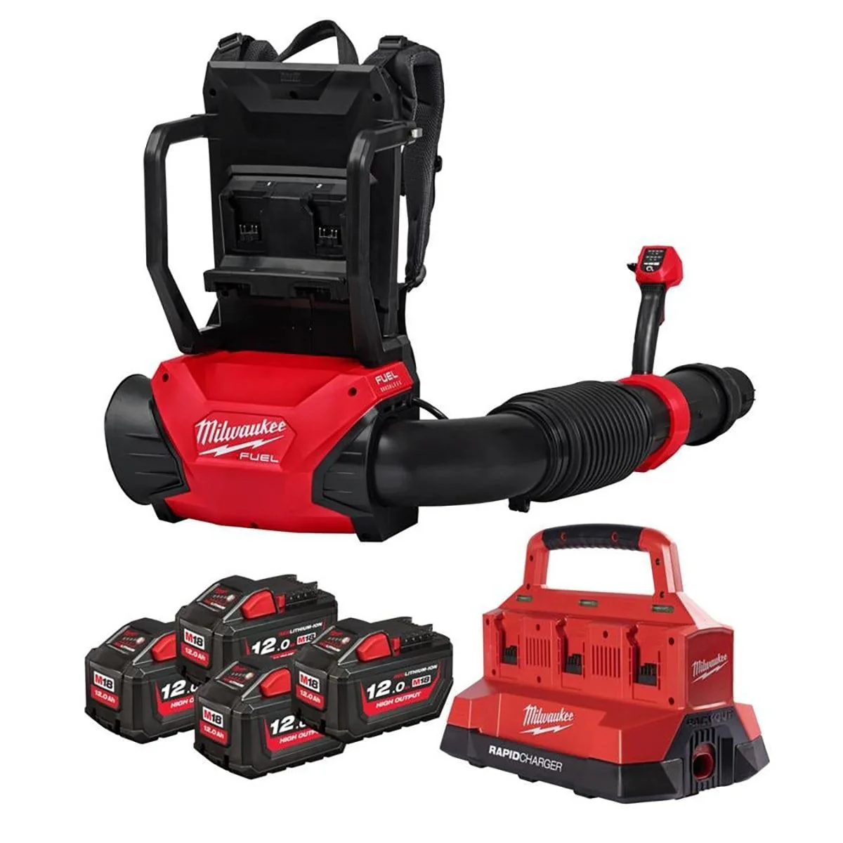 Milwaukee M18F2BPB-124 FUEL 18V Brushless Dual Battery Backpack Blower with 4 x 12.0Ah Batteries & Charger 4933499232