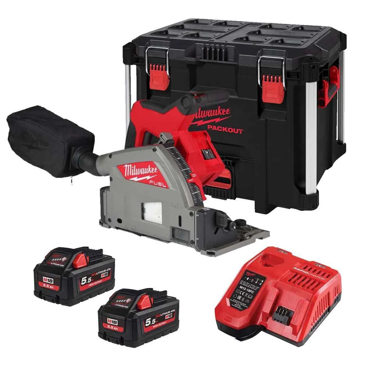 Milwaukee M18FPS55-552P 18V Fuel Brushless 165mm Plunge Saw with 2 x 5.5Ah Battery 4933478779