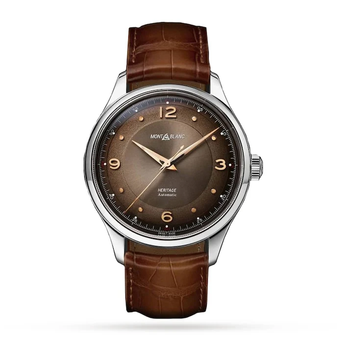 Montblanc Heritage Automatic 40mm Men’s Watch with Brown Material Dial, Stainless Steel Case, 50m Water Resistant / 128673