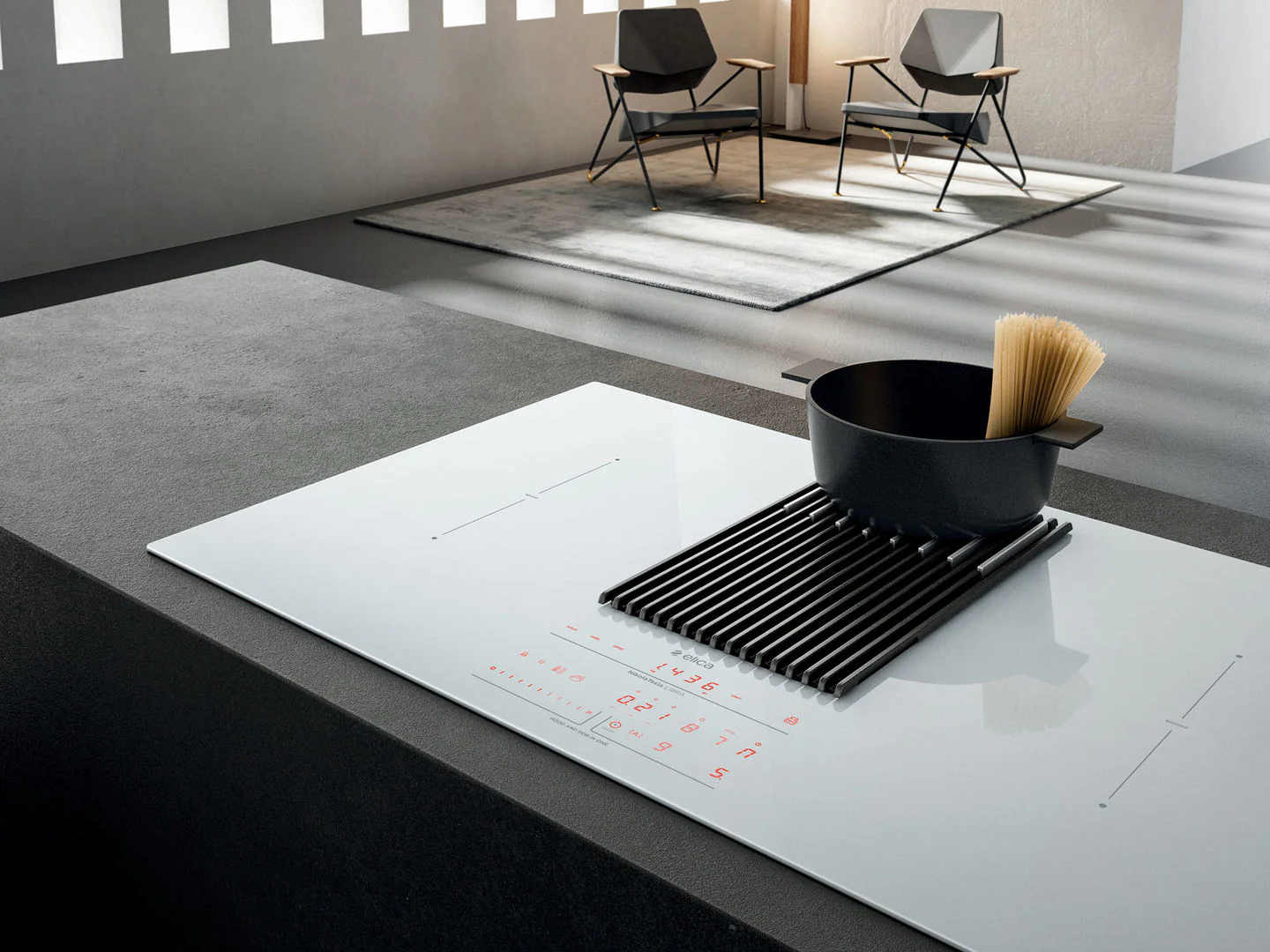 Elica NikolaTesla Libra 83cm White Induction Hob with Downdraft Extractor