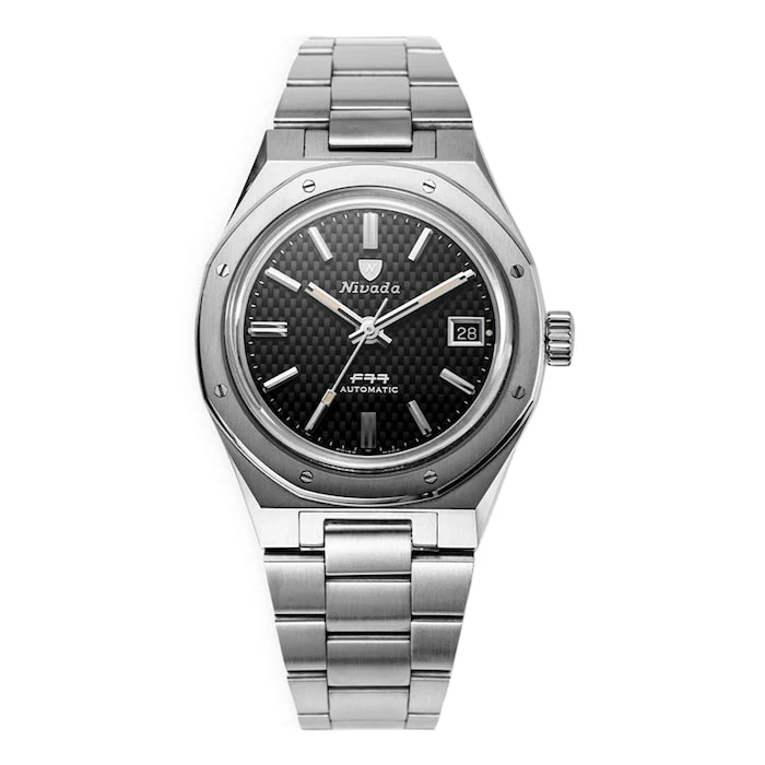 Nivada Grenchen F77 Date Automatic 37mm Unisex Watch Black Luxury Watch Swiss Made Automatic Movement 69000A77