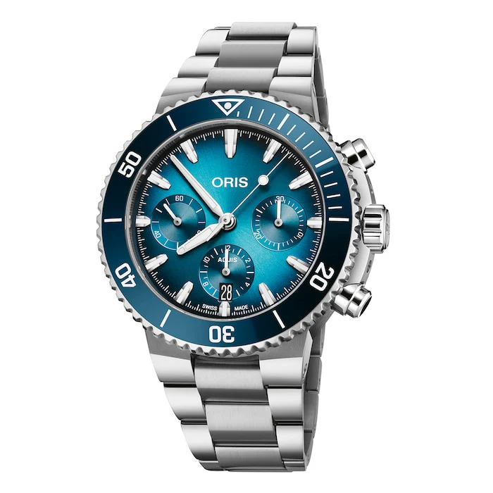 Oris Automatic Men’s Watch with Blue Material Dial, Stainless Steel Case & Bracelet, 300m Water Resistant / 01 771 7793 4155-07 8