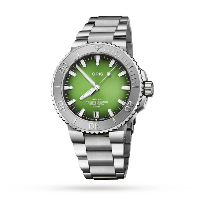 Oris Automatic Men’s Watch with Green Material Dial, Stainless Steel Case & Bracelet, 300m Water Resistant / 01 400 7763 4117-SET