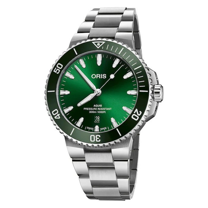 Oris Automatic Men’s Watch with Green Material Dial, Stainless Steel Case & Bracelet, 300m Water Resistant / 01 733 7789 4157-07 8 23 04PEB