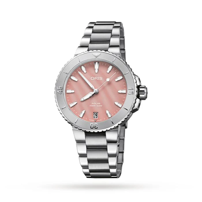 Oris Automatic Men’s Watch with Pink Material Dial, Stainless Steel Case & Bracelet, 300m Water Resistant / 01 733 7770 4158-07 8 18 05P