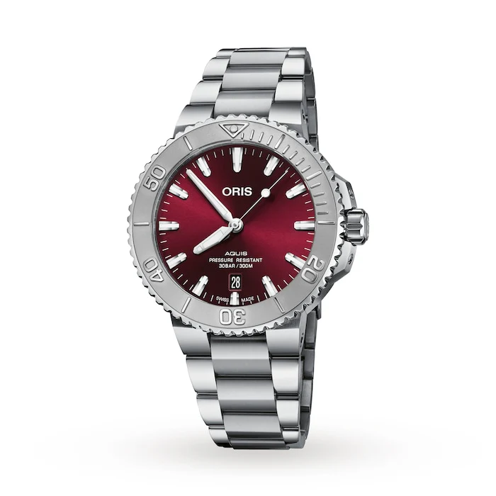 Oris Automatic Men’s Watch with Red Material Dial, Stainless Steel Case & Bracelet, 300m Water Resistant / 01 733 7766 4158-07 8 22 05PEB