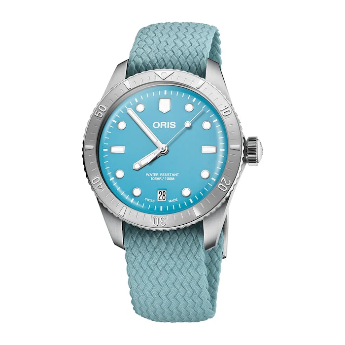 Oris Divers Heritage 1965 38mm Unisex Watch Blue Fabric Luxury Watch Swiss Made  01 733 7771 4055-07 3 19 02S