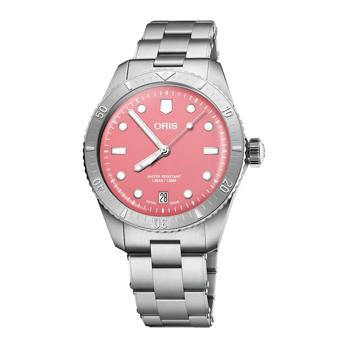 Oris Divers Heritage 1965 38mm Unisex Watch Pink Stainless Steel Luxury Watch 01 733 7771 4058-07 8 19 18