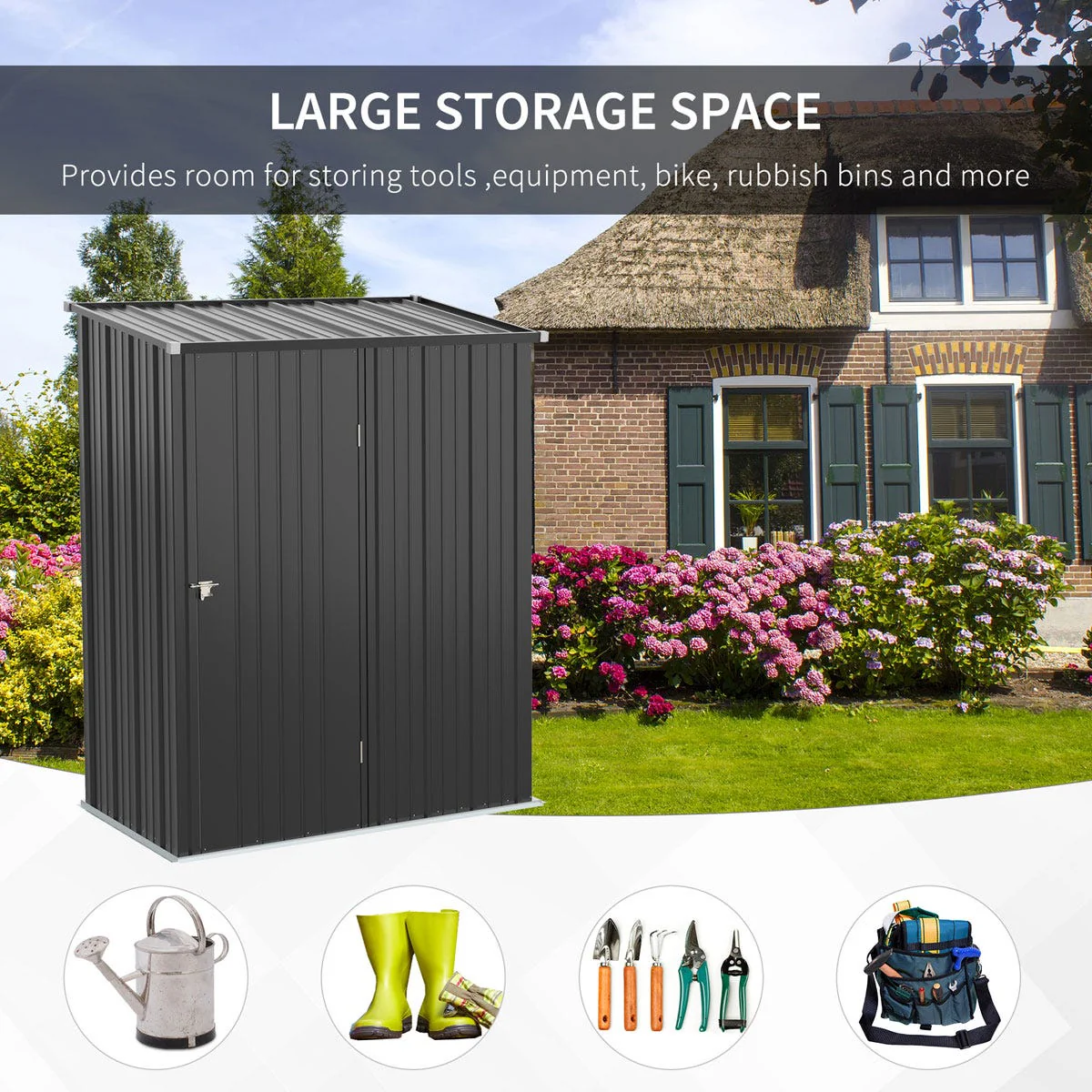 Outsunny 5ft x 3ft Outdoor Storage Shed, Garden Metal Storage Shed with Single Lockable Door - Charcoal Grey - Image 3