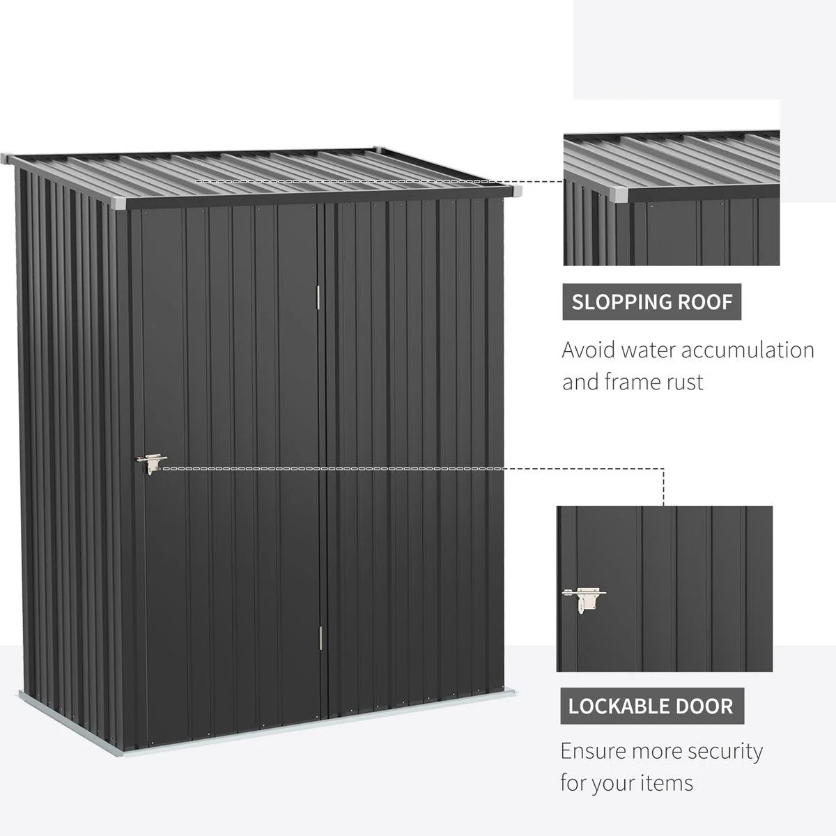 Outsunny 5ft x 3ft Outdoor Storage Shed, Garden Metal Storage Shed with Single Lockable Door - Charcoal Grey - Image 5