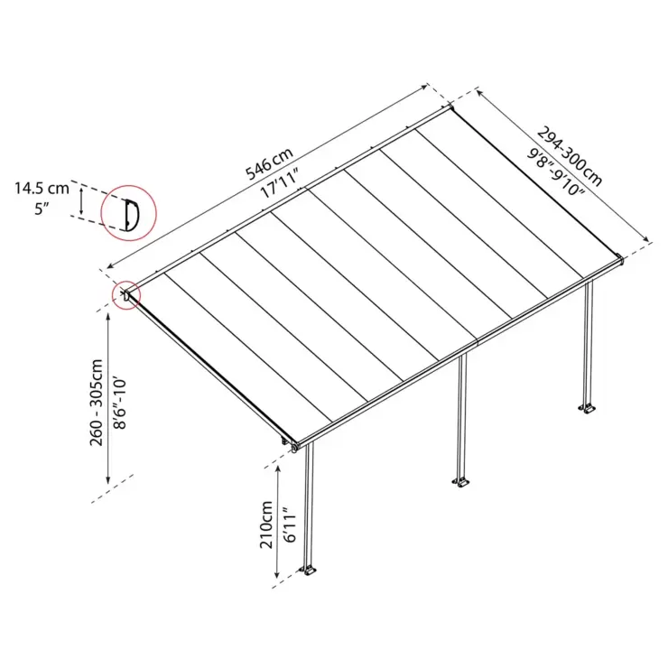 Palram Canopia Feria 3 Veranda Patio Cover in Grey, 3 x 5.46m - Image 2