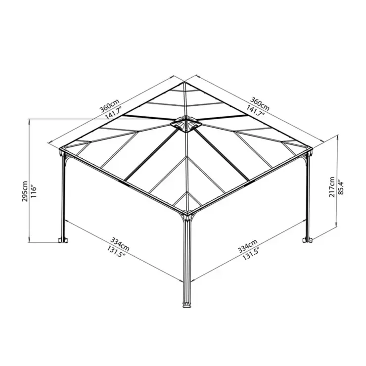 Palram Canopia Palermo 3.6 x 3.6 m (11.8 x 11.8 ft) Aluminium and Polycarbonate Gazebo - Image 2