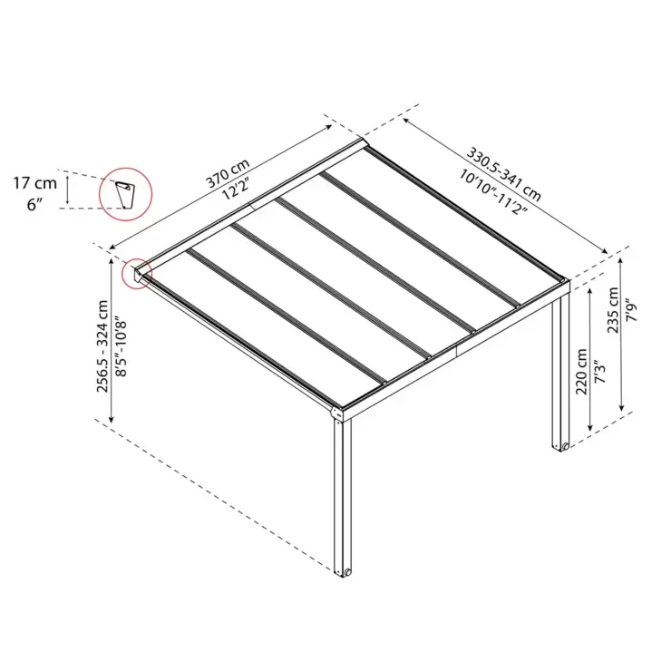 Palram Canopia Stockholm 11ft 2" x 12ft 2" (3.4 x 3.7m) Aluminium Patio Cover - Image 3