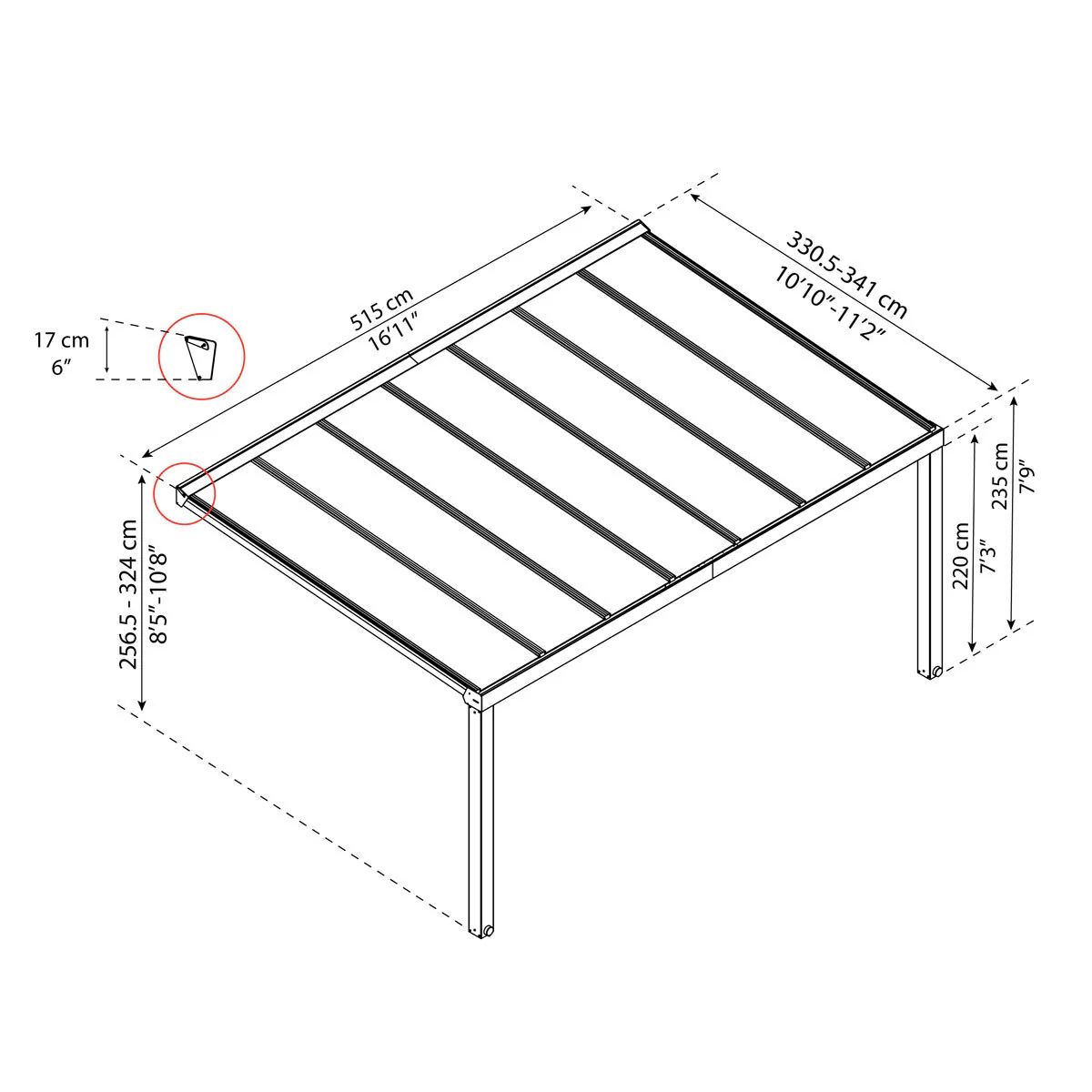 Palram Canopia Stockholm 11ft 2" x 16ft 11" (3.4 x 5.1m) Aluminium Patio Cover - Image 2