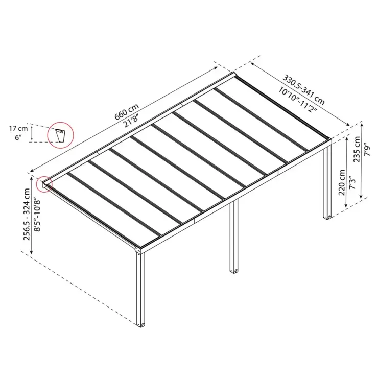Palram Canopia Stockholm 11ft 2" x 21ft 8" (3.4 x 6.6m) Aluminium Patio Cover - Image 3