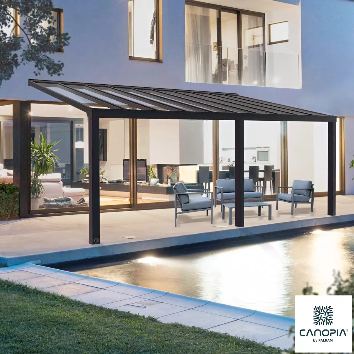 Palram Canopia Stockholm 11ft 2" x 26ft 4" (3.4 X 8.1m) Aluminium Patio Cover