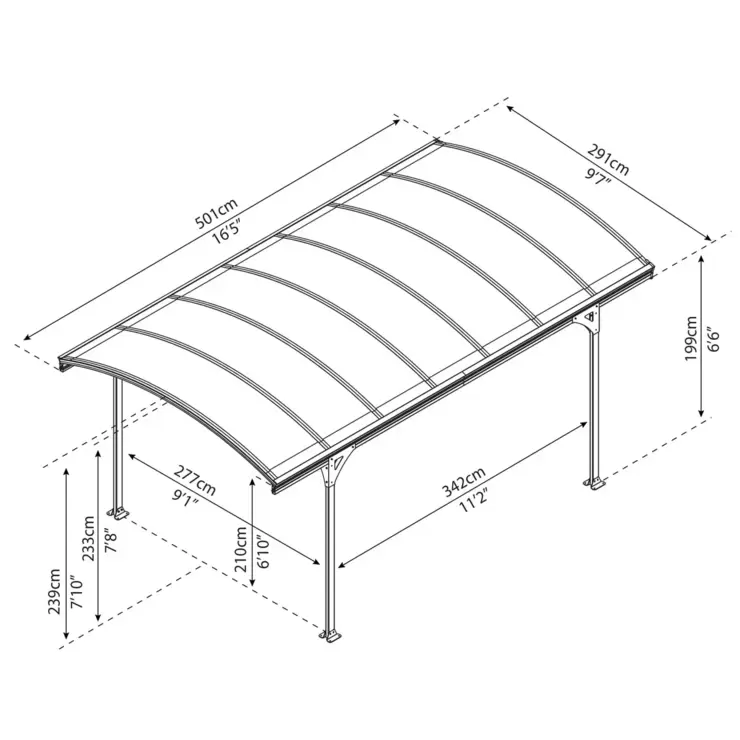 Palram Canopia Vitoria 5000 Aluminium and Polycarbonate Carport, Grey - Image 2
