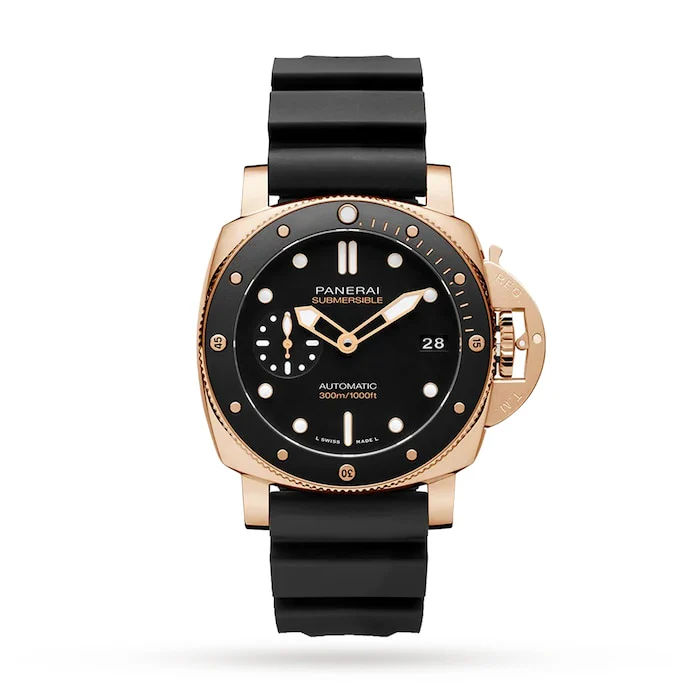 Panerai Automatic 42mm Men’s Watch with Black Material Dial, Gold Case, 300m Water Resistant / PAM02164