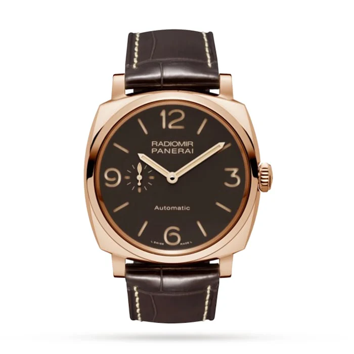 Panerai Heritage Automatic 45mm Men’s Watch with Brown Material Dial, Gold Case, 50m Water Resistant / PAM00573
