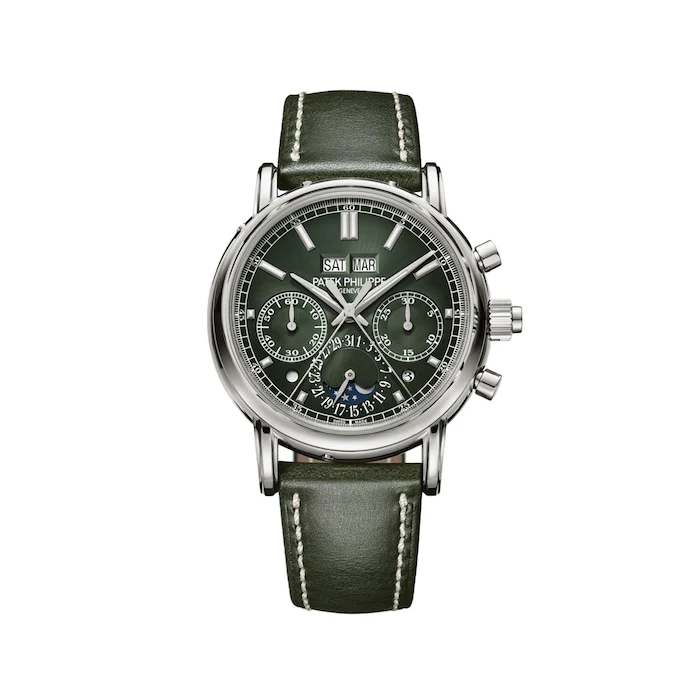 Patek Philippe Manual Wind 40mm Men’s Watch with Green Material Dial, Gold Case, 30m Water Resistant / 5204G-001