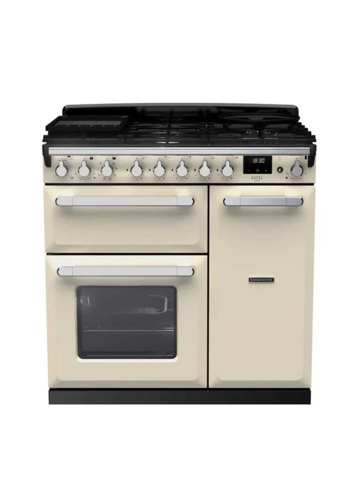 RANGEMASTER Estel Deluxe ESDL90DFPPCR/CM1 90 cm Dual Fuel Range Cooker - Pale Cream & Chrome - Image 2