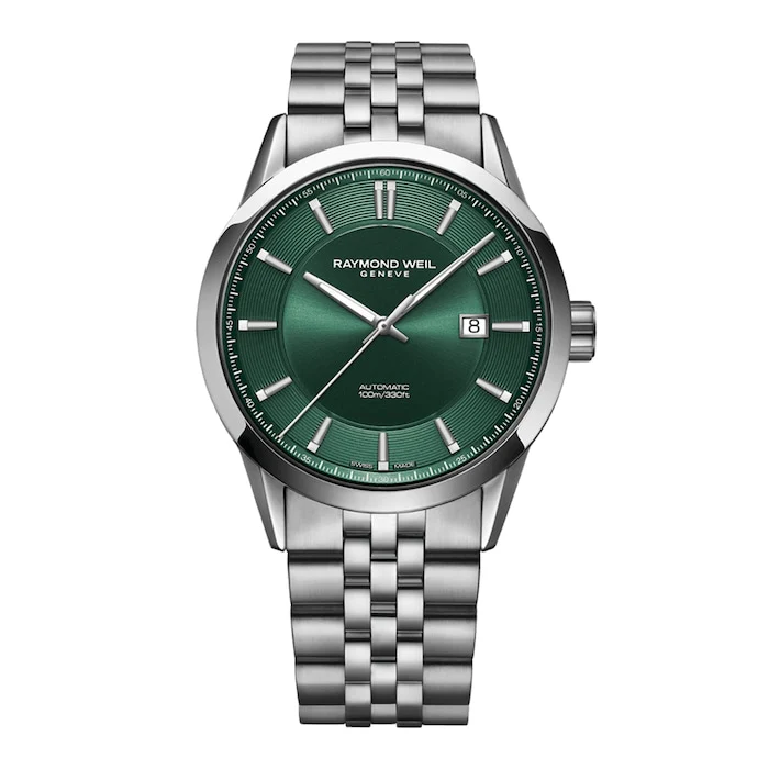 Raymond Weil Automatic 42mm Men’s Watch with Green Material Dial, Stainless Steel Case & Bracelet, 100m Water Resistant / 2731-ST-52001