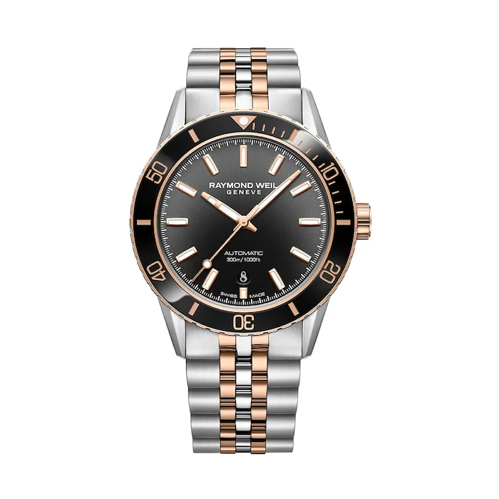 Raymond Weil Automatic Men’s Watch with Black Material Dial, Stainless Steel Case & Bracelet, 300m Water Resistant / 2775-S51-20051