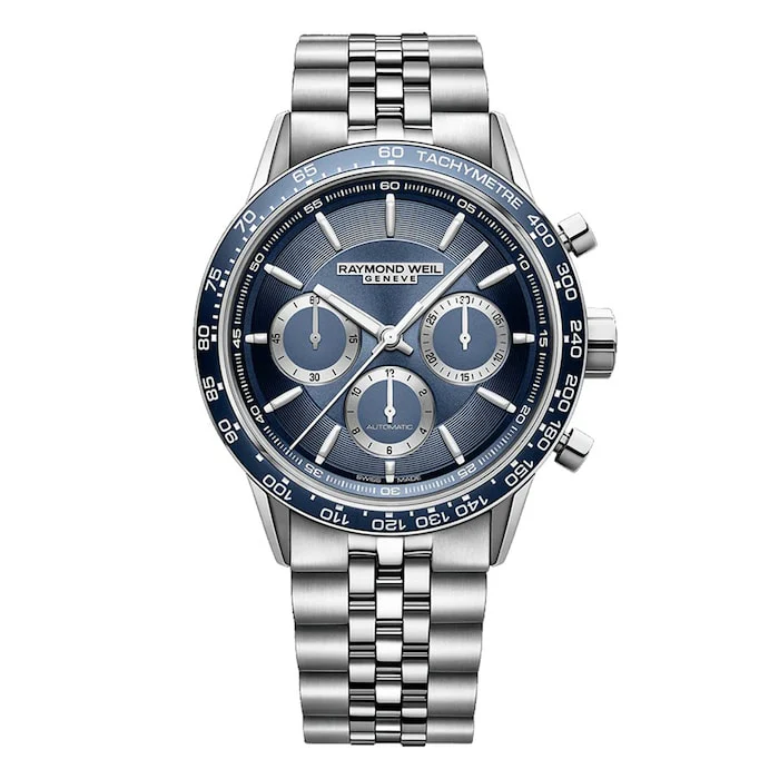 Raymond Weil Automatic Men’s Watch with Blue Material Dial, Stainless Steel Case & Bracelet, 100m Water Resistant / 7741-ST3-50021