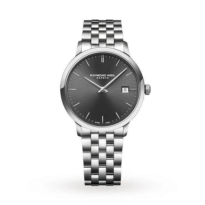 Raymond Weil Heritage Quartz 39mm Men’s Watch with Grey Material Dial, Stainless Steel Case & Bracelet, 50m Water Resistant / 5485-ST-60001