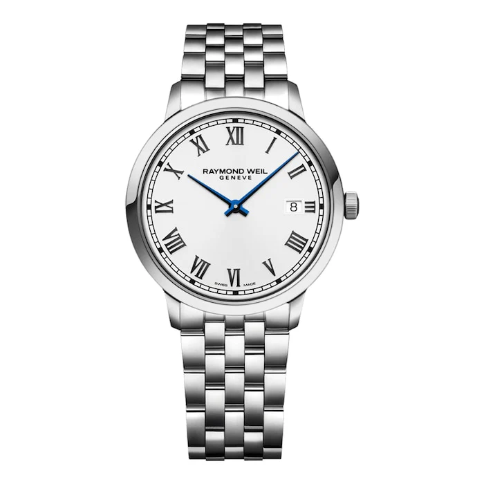 Raymond Weil Heritage Quartz 39mm Men’s Watch with White Material Dial, Stainless Steel Case & Bracelet, 50m Water Resistant / 5485-ST-00359