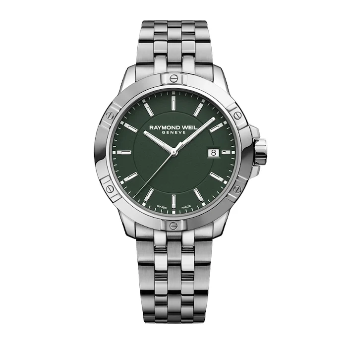 Raymond Weil Quartz 41mm Men’s Watch with Green Material Dial, Stainless Steel Case & Bracelet, 300m Water Resistant / 8160-ST-52041