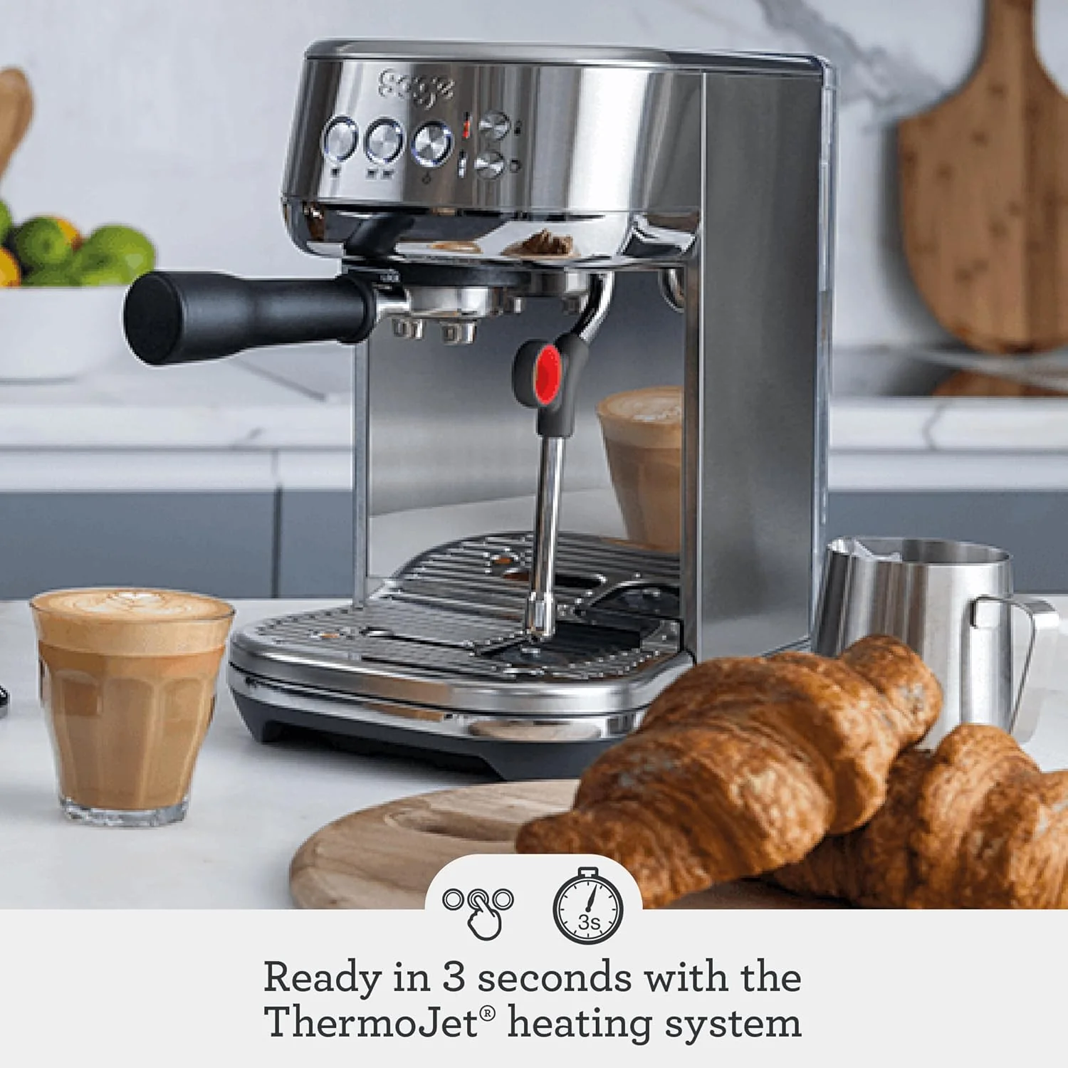 Sage - The Bambino Plus - Compact Coffee Machine with Automatic Milk Frother - 1.9L, 15 bar, 1600 W - Single or Double Shot Espresso Maker, Cappuccino, Latte, Brushed Stainless Steel - Image 2
