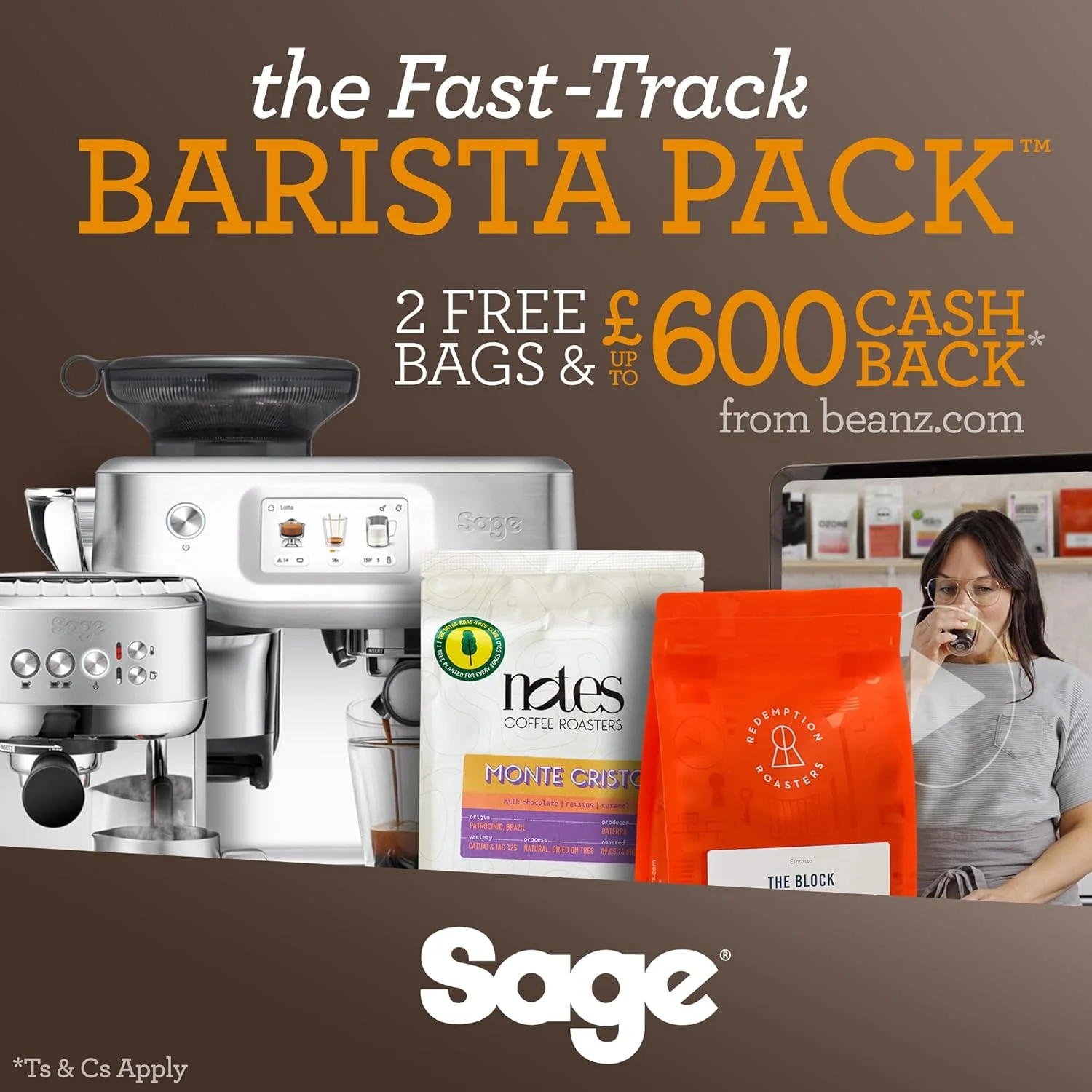 Sage - The Barista Touch - Bean to Cup Coffee Machine with Grinder, Milk Frother and With Cold Brew Fuction, Latte, Cappucino, Espresso Maker, 5 Presets, 2L, 1680 W, With Cleaning Kit, Black Truffle - Image 2