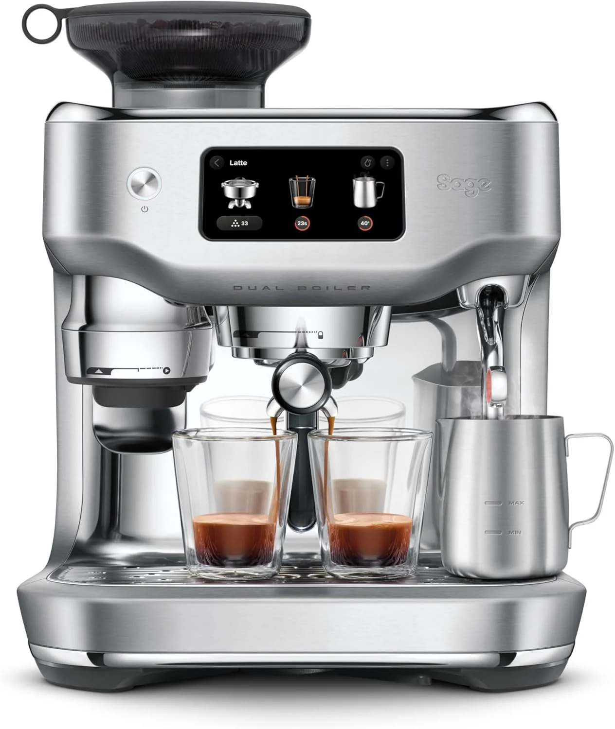 Sage - The Oracle Dual Boiler, Bean to Cup Coffee Machine with Manual and Automatic Milk Frother, 45 Grind Settings - 16 Pre-Set Recipes Incl. Espresso, Cappuccino, Flat White - Stainless Steel