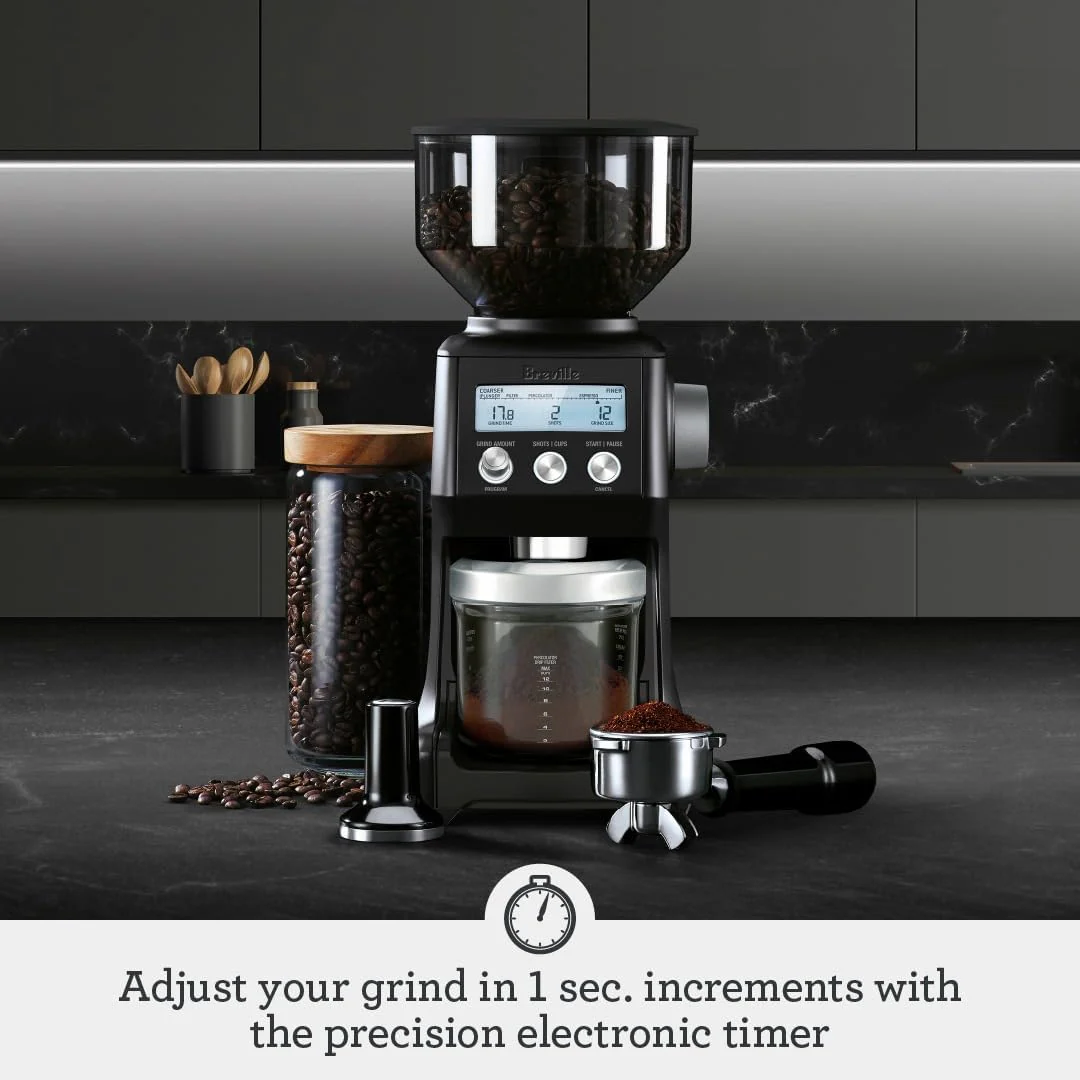 Sage - The Smart Grinder Pro - Conical Burr Coffee Grinder - Programmable, Automatic - 450g Coffee Bean Capacity, 60 Precise Grind Settings - Black Truffle - Image 2