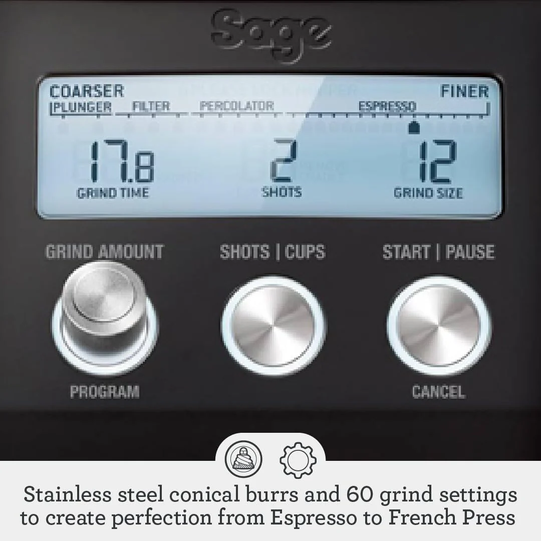 Sage - The Smart Grinder Pro - Conical Burr Coffee Grinder - Programmable, Automatic - 450g Coffee Bean Capacity, 60 Precise Grind Settings - Black Truffle - Image 3