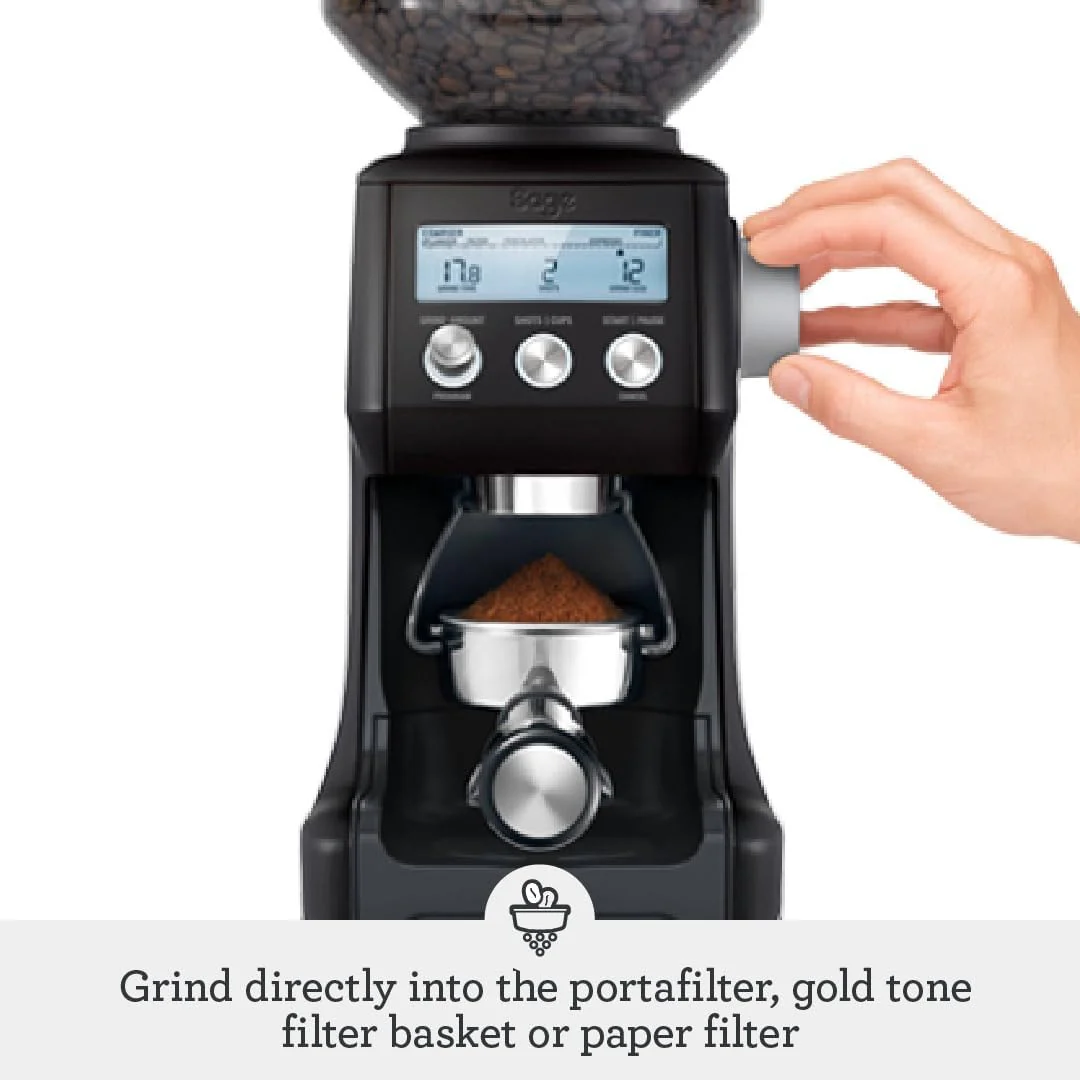 Sage - The Smart Grinder Pro - Conical Burr Coffee Grinder - Programmable, Automatic - 450g Coffee Bean Capacity, 60 Precise Grind Settings - Black Truffle - Image 4