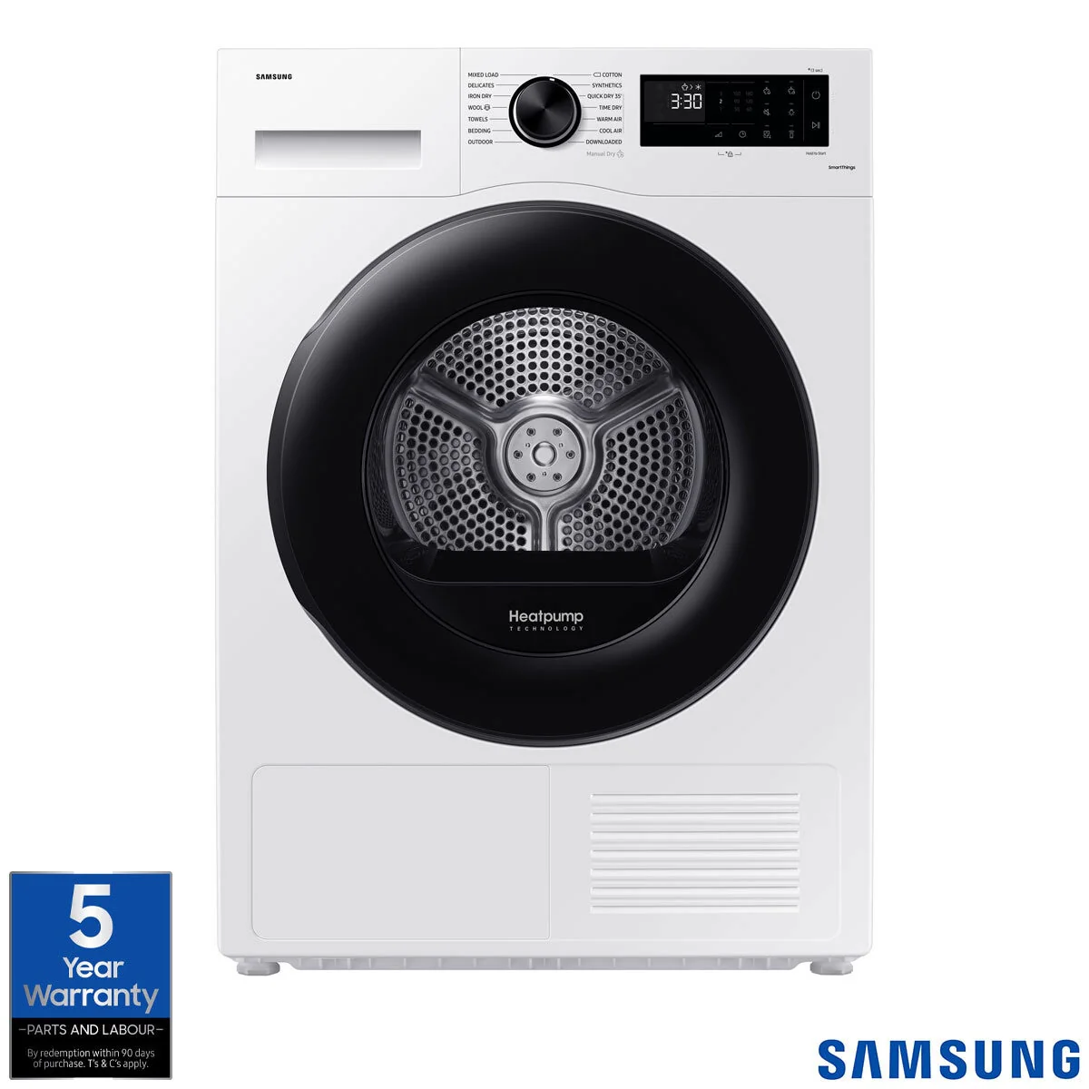 Samsung Series 5 DV90CGC0A0AEEU, 9kg Heat Pump Tumble Dryer, A++ Rated in White