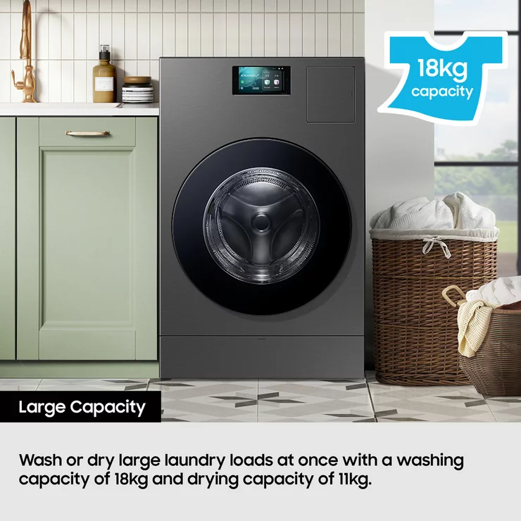 Samsung Series 9 Large Capacity WD18DB8995BZT1 18kg / 11kg Washer Dryer, A Rated in Dark Steel - Image 2