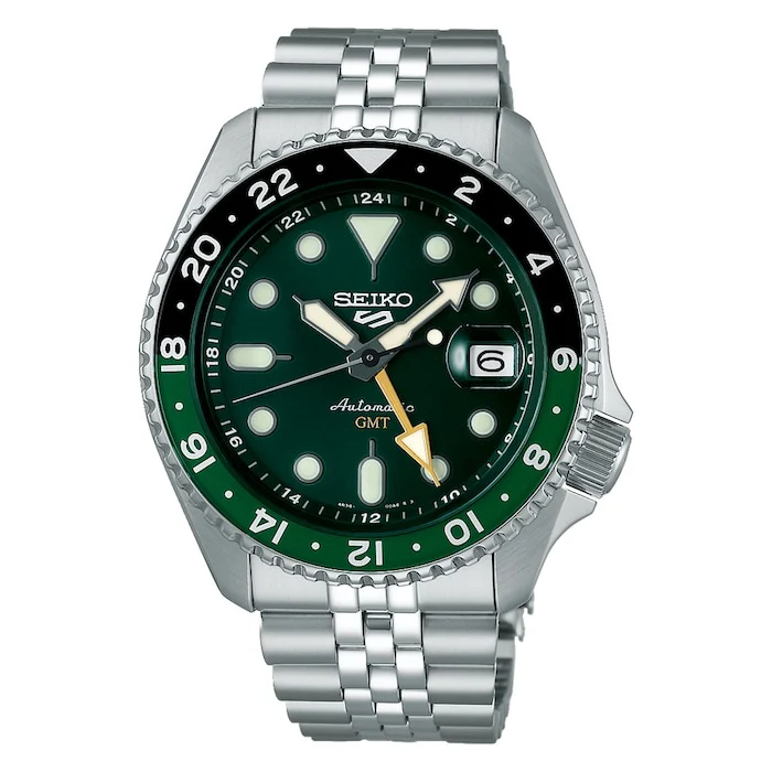 Seiko 5 Sports Heritage Automatic Men’s Watch with Green Material Dial, Stainless Steel Case & Bracelet, 100m Water Resistant / SSK035K1