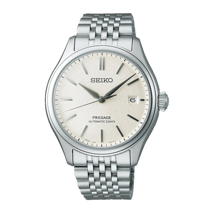 Seiko Presage Elegance Automatic 40mm Men’s Watch with White Material Dial, Stainless Steel Case & Bracelet, 100m Water Resistant / SPB463J1