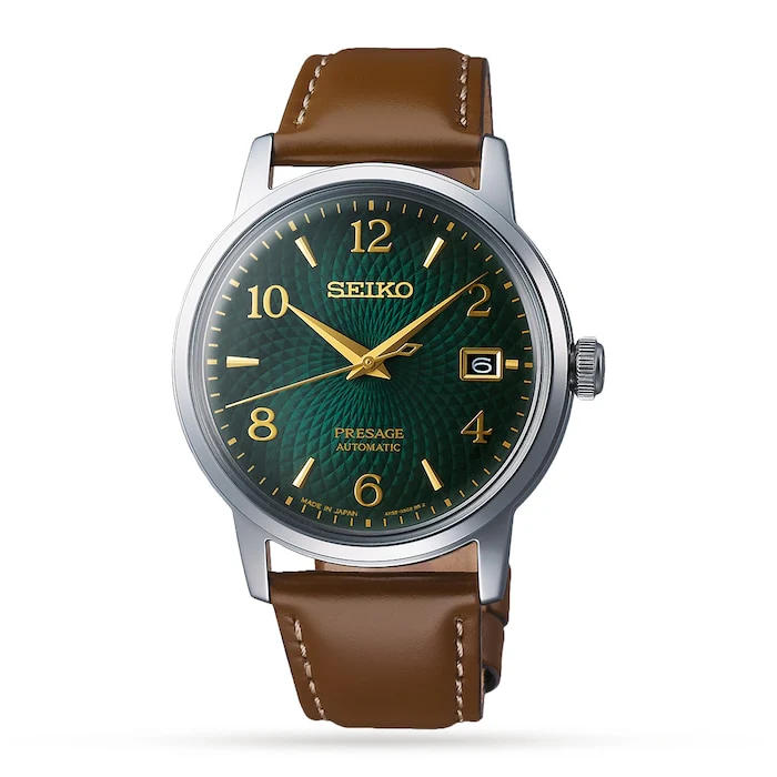 Seiko Presage Presage Automatic 38mm Men’s Watch with Green Material Dial, Stainless Steel Case, 50m Water Resistant / SRPE45J1
