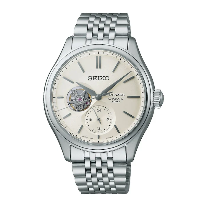 Seiko Presage Presage Classic Series 'Shiro-iro' Open Heart 40mm Mens Watch White Japanese Automatic Sapphire Crystal Stainless Steel Case Water Resistant SPB469J1