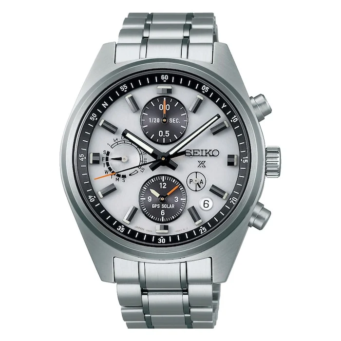 Seiko Prospex GPS Solar Chronograph Speedtimer 42mm Mens Bracelet Luxury Watch White Silver Dial SSH165J1