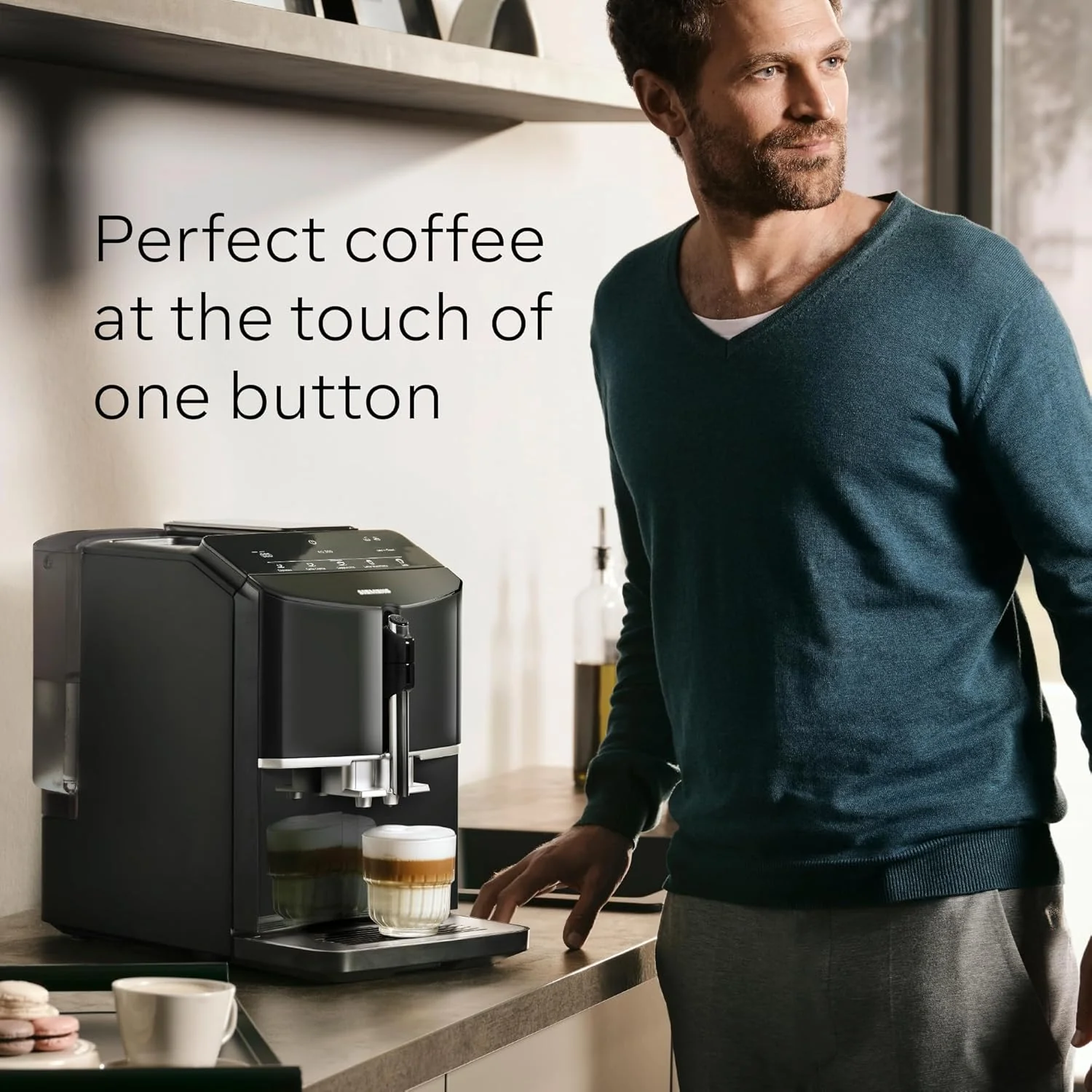SIEMENS EQ300 Fully Automatic Bean to Cup Espresso Coffee Machine with milk frother arm, oneTouch Function, 4 coffee beverages, 3 coffee strengths, TF301G19, Piano Black - Image 6