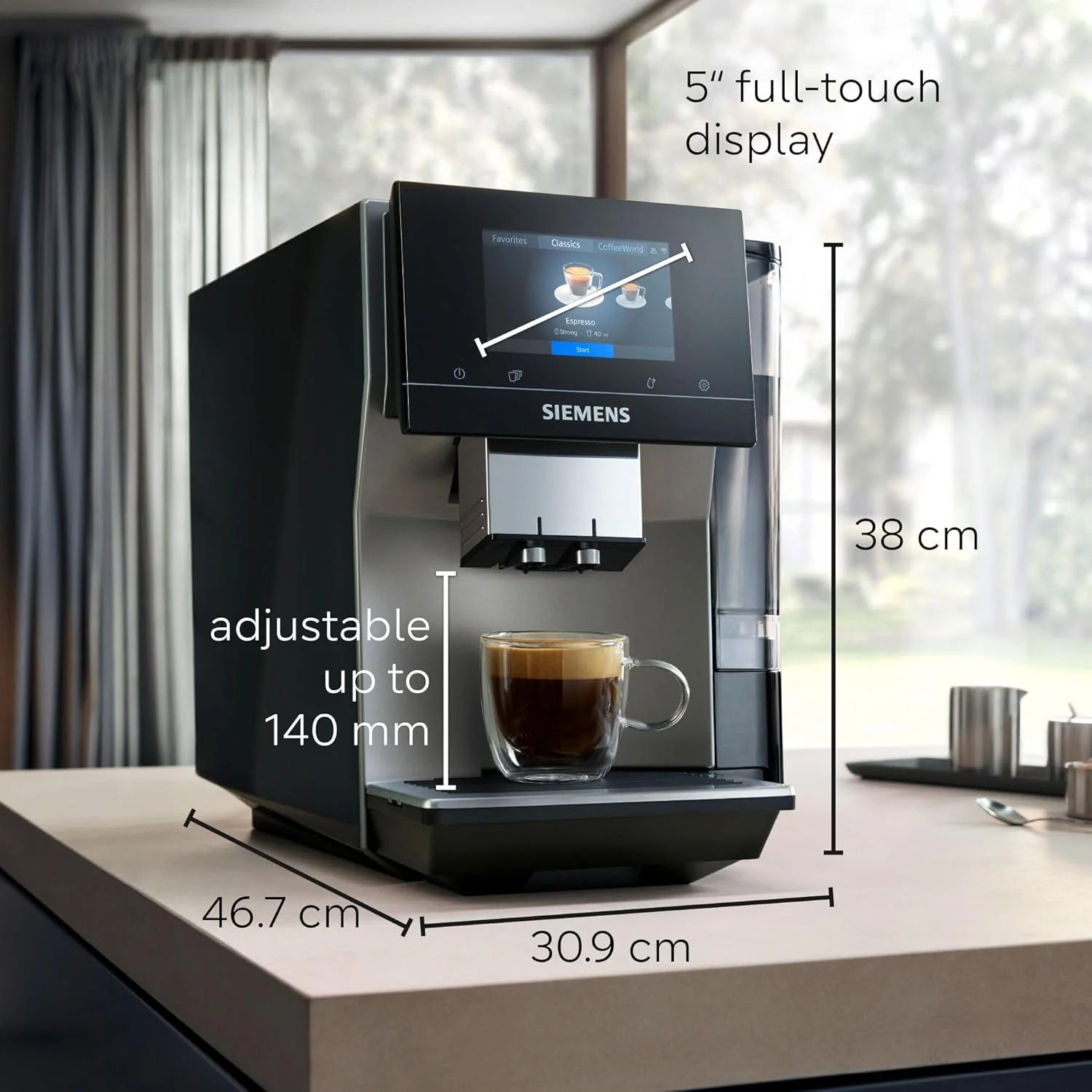 SIEMENS EQ700 Fully Automatic Bean to Cup Coffee Machine, 5" Touch Screen Display, Cold Brew/Slow Brew, Cappuccinatore, 34+ Coffee Beverages, Home Connect, TP715GB1 - Image 2