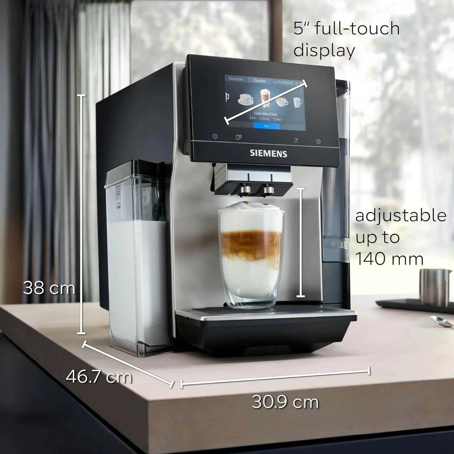 SIEMENS EQ700 Fully Automatic Bean to Cup Coffee Machine, 5" Touch Screen Display, Cold Brew/Slow Brew, Integrated Milk Container, 30+ Coffee Beverages with Home Connect, TQ717GB3 - Image 2