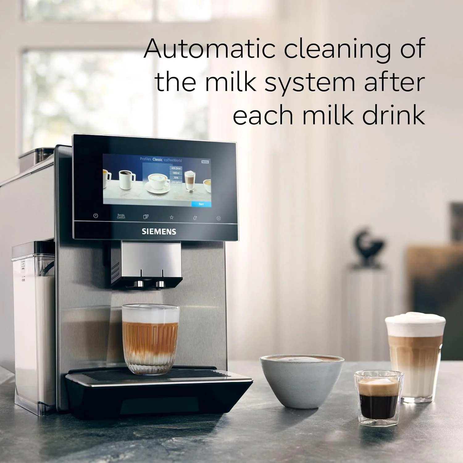 SIEMENS EQ900 Plus Fully Automatic Bean to Cup Coffee Machine, 6.8" Touch Screen Display, Auto Descaling/Cleaning, dual bean containers, baristaMode, beanIdent System, Home Connect, TQ907GZ3 - Image 10